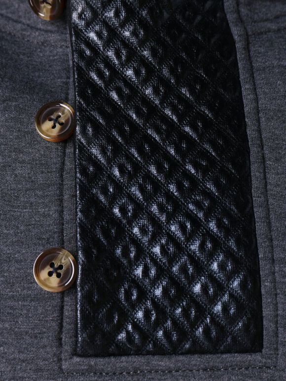 Sweat-Shirt à Capuche avec Empiècements en Cuir PU Orné de Boutons - Gris L