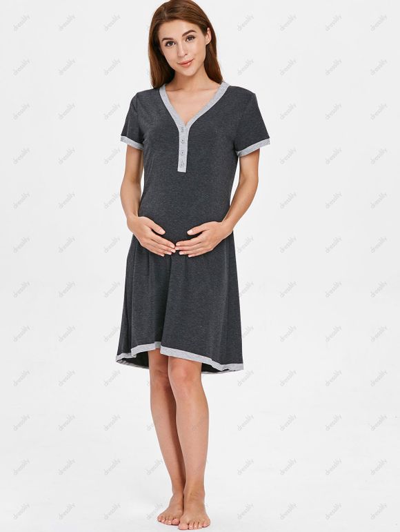Robe De Sommeil Boutonné Manches Courtes - Gris M