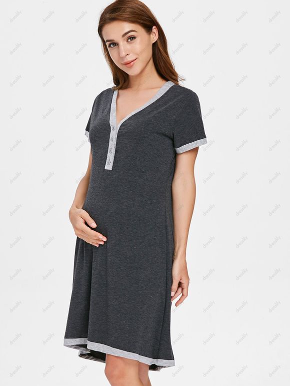 Robe De Sommeil Boutonné Manches Courtes - Gris M