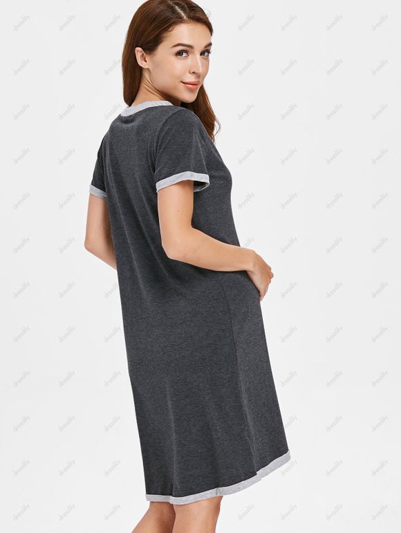 Robe De Sommeil Boutonné Manches Courtes - Gris M