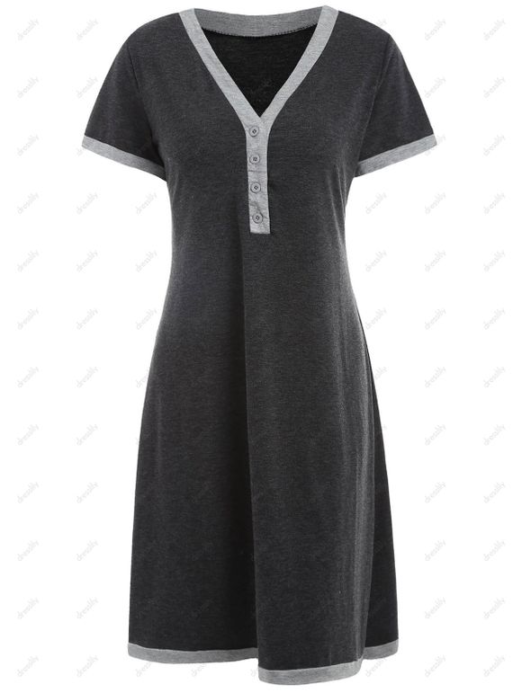 Robe De Sommeil Boutonné Manches Courtes - Gris M