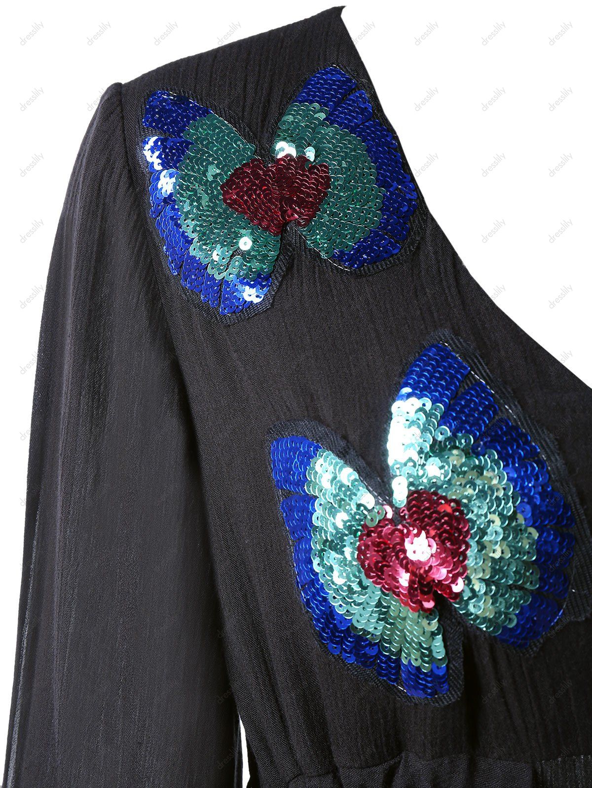 [24% OFF] 2021 Butterfly Pattern Sequins Split Sleeve Dress In BLACK ...