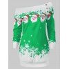 Sweat-shirt à Épaules Dénudées à Imprimé Père Noël et Flocon de Neige - Vert M