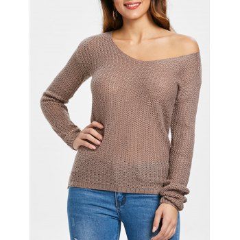 

Casual V-Neck Solid Color Long Sleeves Women's Pullover Sweater, Pale pinkish grey