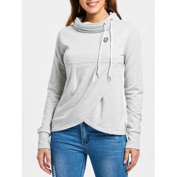 

Petal Hem Drawstring Embroidered Sweatshirt, Light gray