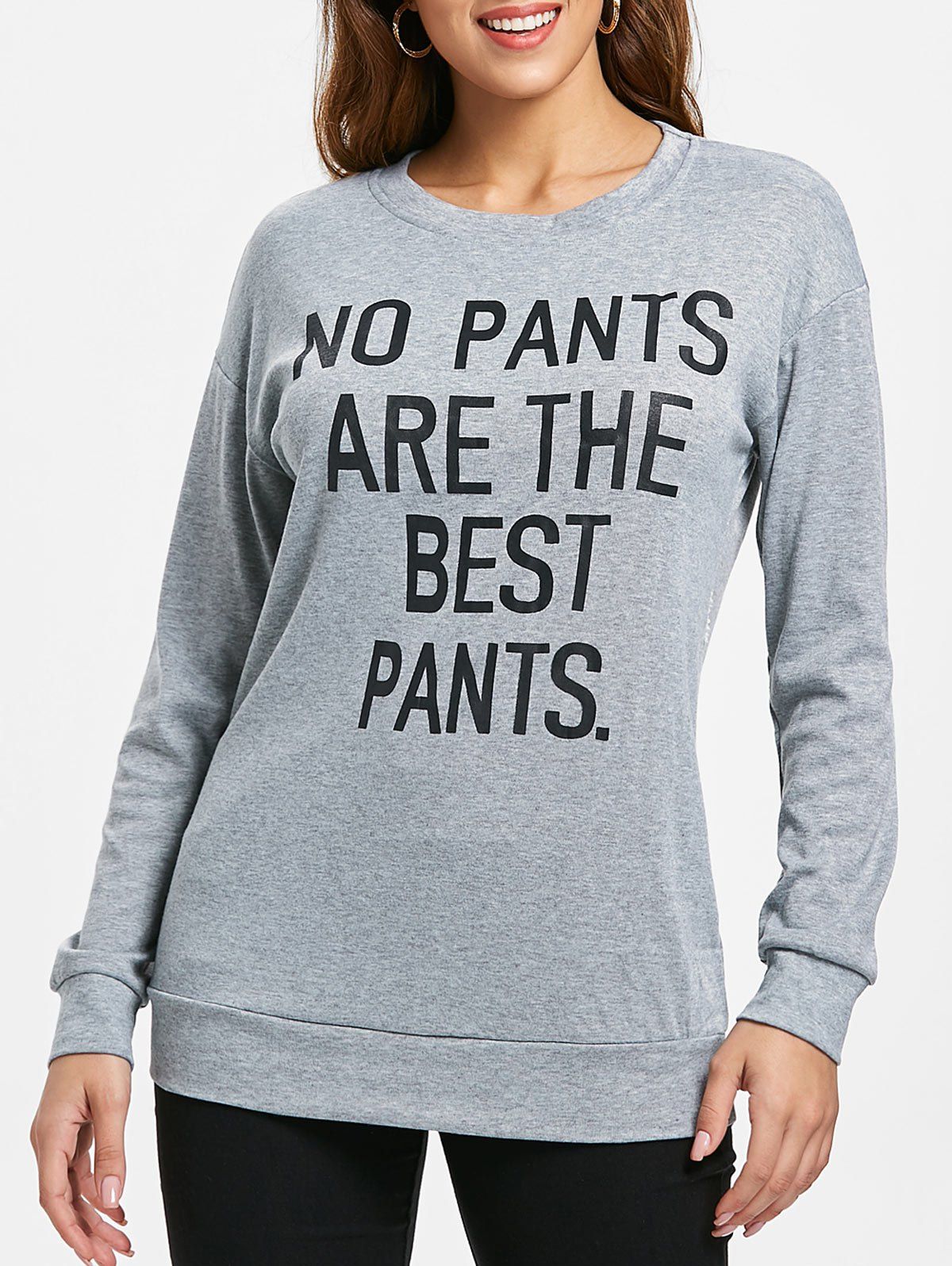 Crew Neck Casual Pullover Graphic Sweatshirt - GRAY XL