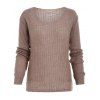 Casual V-Neck Solid Color Long Sleeves Women's Pullover Sweater - PALE PINKISH GREY L