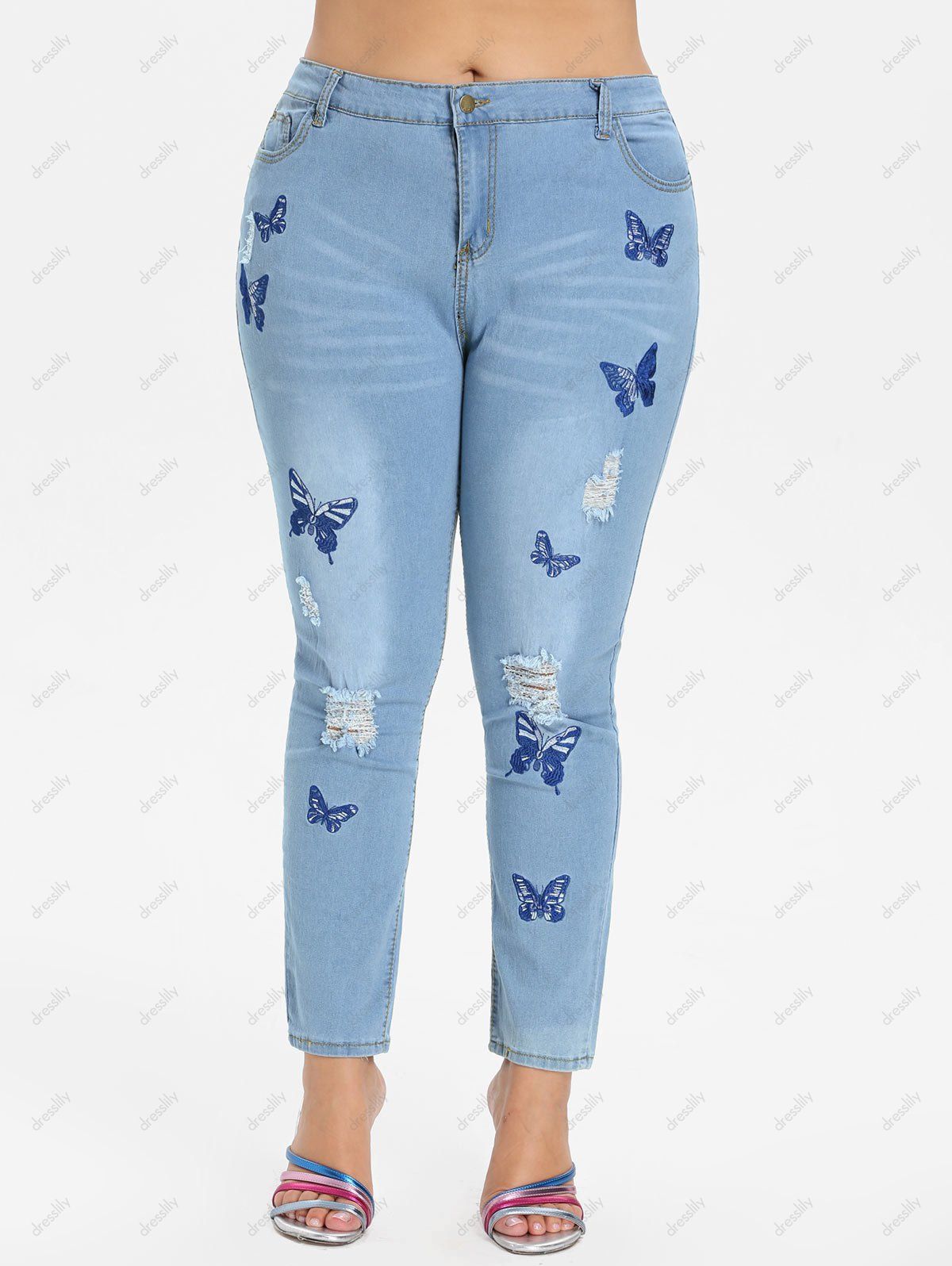 [31 OFF] 2021 Plus Size Butterfly Embroidered Zipper Jeans In JEANS