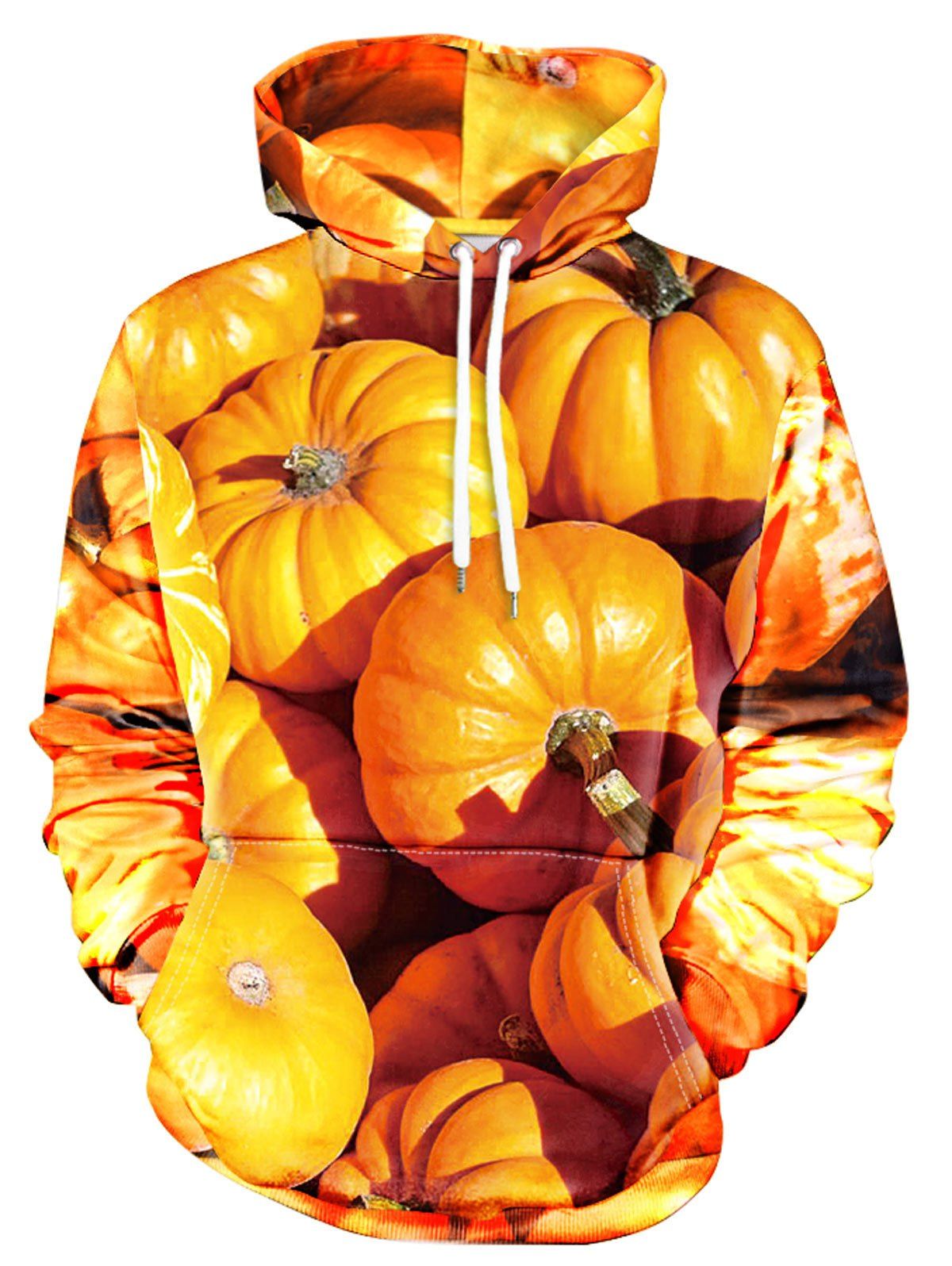 3D Pumpkin Print Pullover Hoodie - YELLOW L