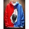 Contrast Color Shark Print Pullover Hoodie - BLUE 3XL