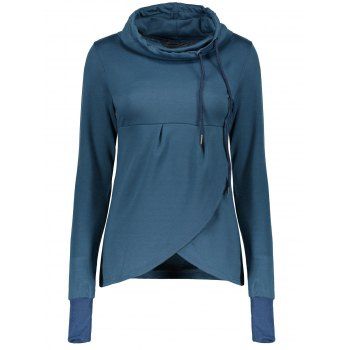 

Petal Hem Drawstring Embroidered Sweatshirt, Blue