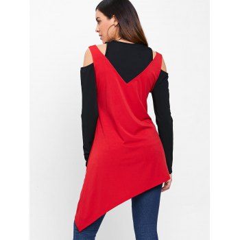 

Cut Out Shoulder Long Sleeve Tunic T-shirt, Red