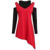 T-shirt Tunique Epaule Découpé à Manches Longues - Rouge L