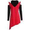 T-shirt Tunique Epaule Découpé à Manches Longues - Rouge 2XL