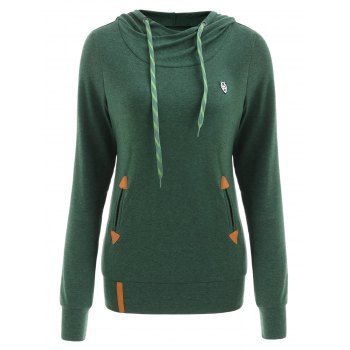 

Embroidered Drawstring Pocket Design Hoodie, Green