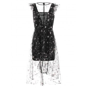 

Stars Embroidery Ruffled Lace Dress, Black