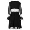 Contrast Lace Panel Chiffon Flare Dress - BLACK M