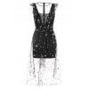 Stars Embroidery Ruffled Lace Dress - BLACK L