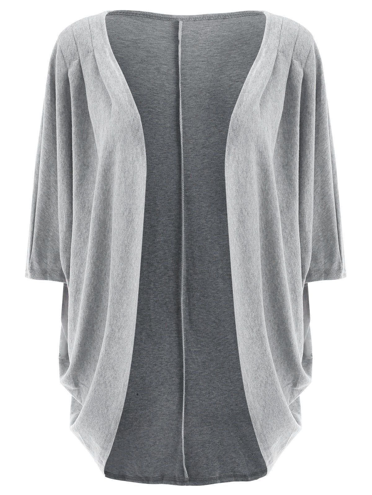 Trendy 3/4 Sleeve Loose Collarless Solid Color Cardigan For Women - GRAY S
