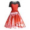 Print Lace Panel Vintage Party Dress - RED XL