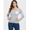 Pocketed Color Block Striped Sleeve T-shirt - GRAY S
