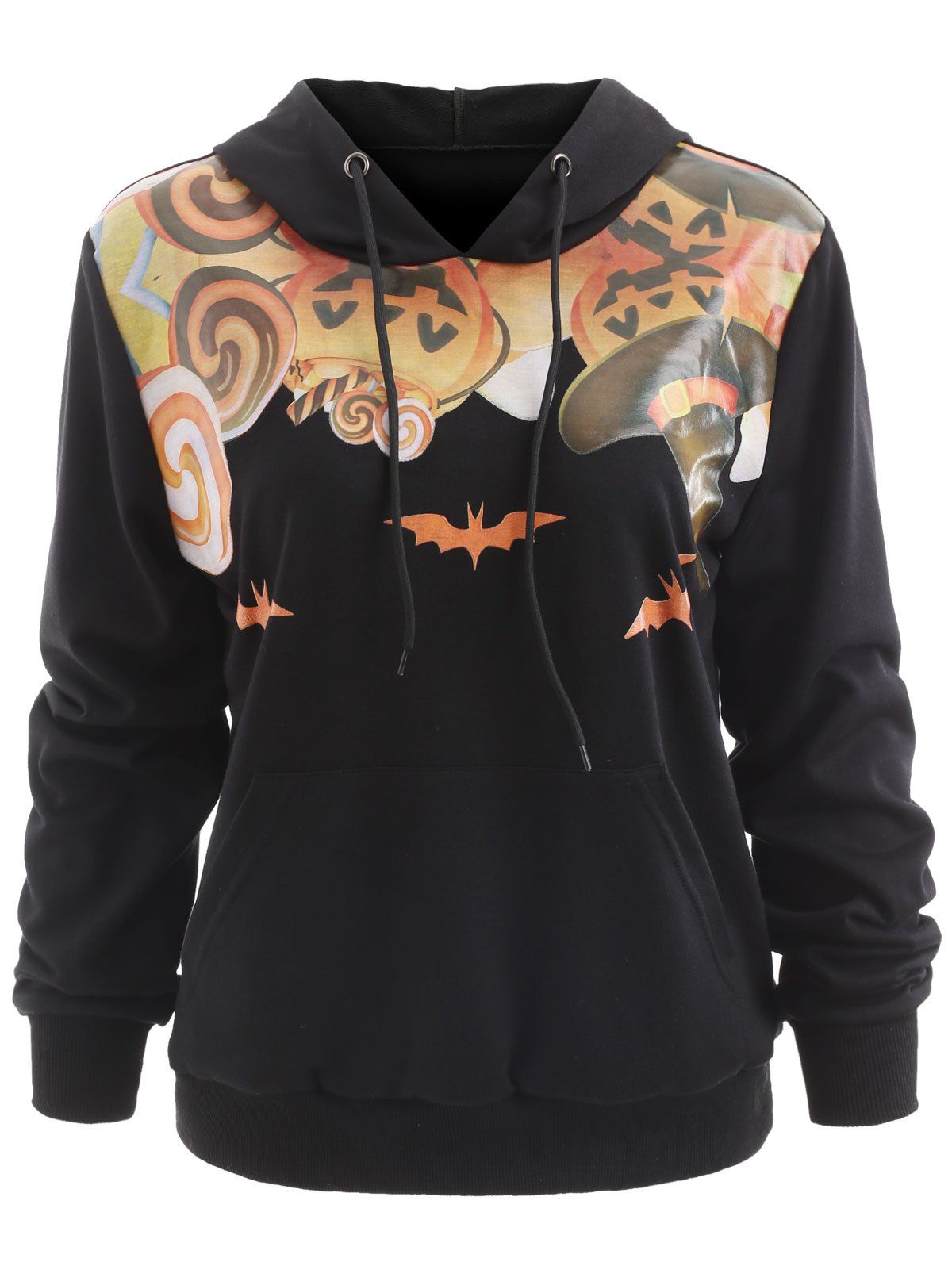 Bat and Pumpkin Lantern Halloween Hoodie - BLACK XL