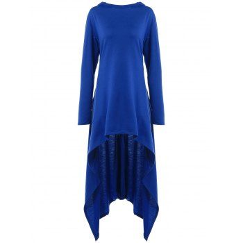 

High Low Hooded Dress with Long Sleeves, Blue