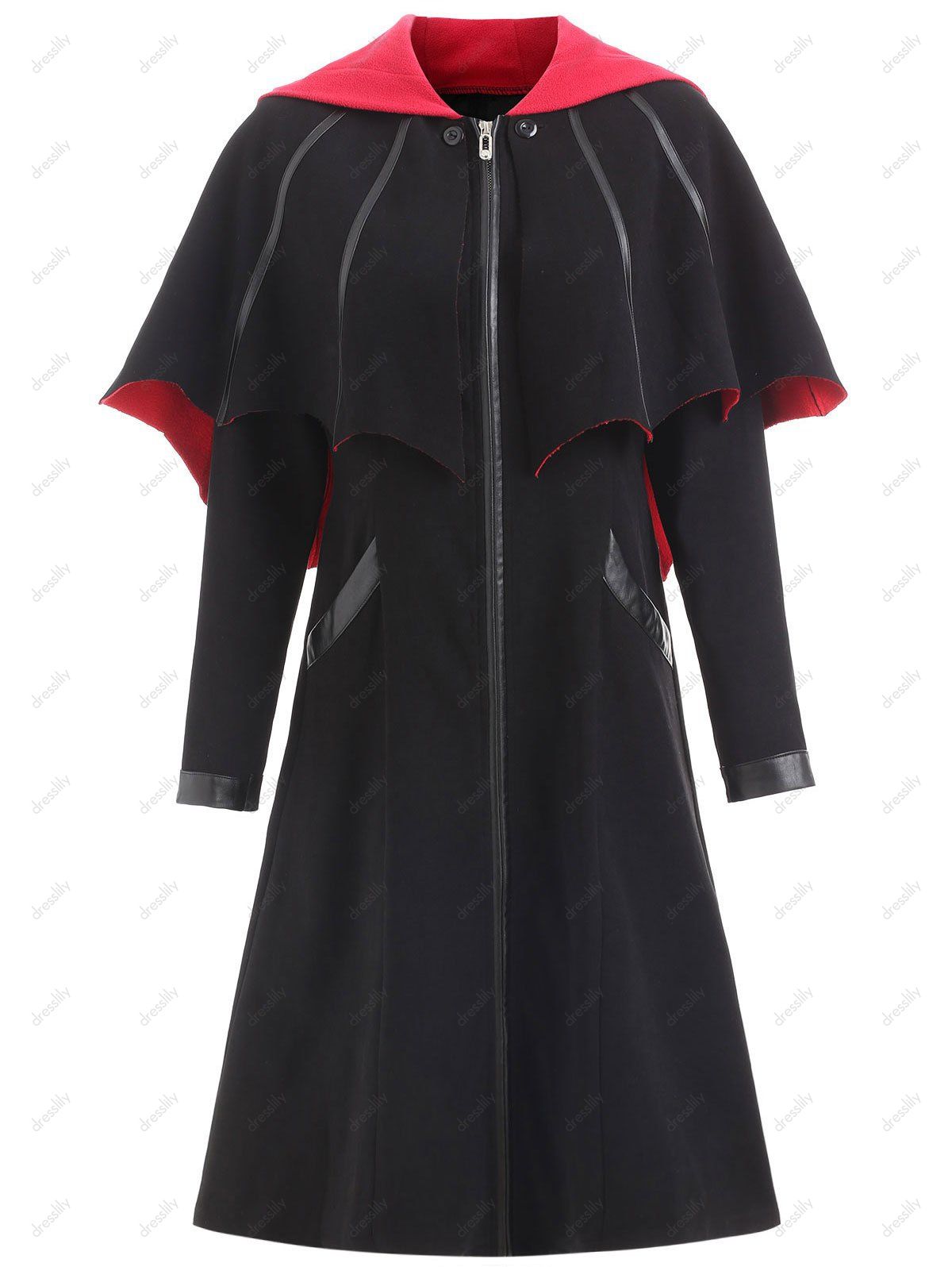 [66% OFF] 2020 Halloween Duster Zipper Coat With Cape In BLACK | DressLily