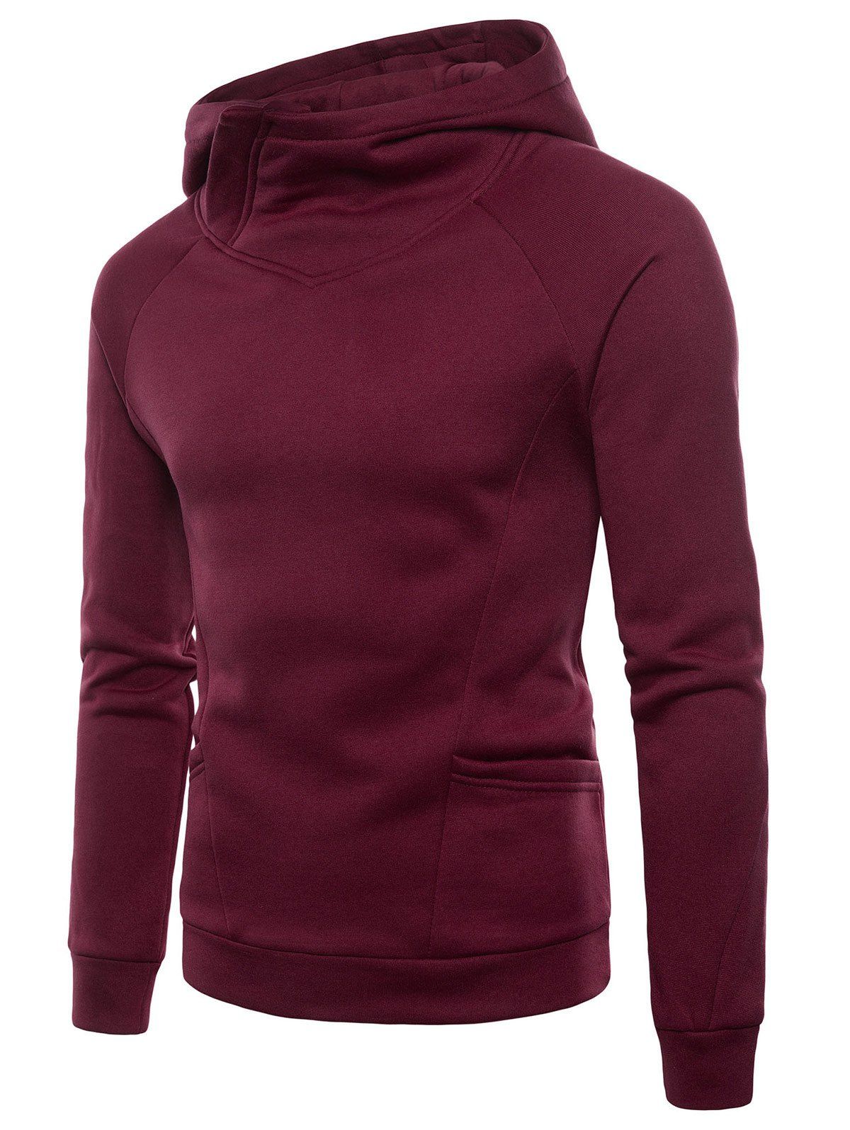 

Casual Solid Seam Detail Pockets Fleece Hoodie, Red