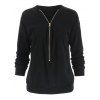 Sweat-shirt Élégant Ample Zippé à Col en V à Manches Longues Pour Femme - Noir XL