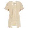 Stylish Lace Embellished Short Sleeve Scoop Neck Women's T-Shirt - KHAKI M
