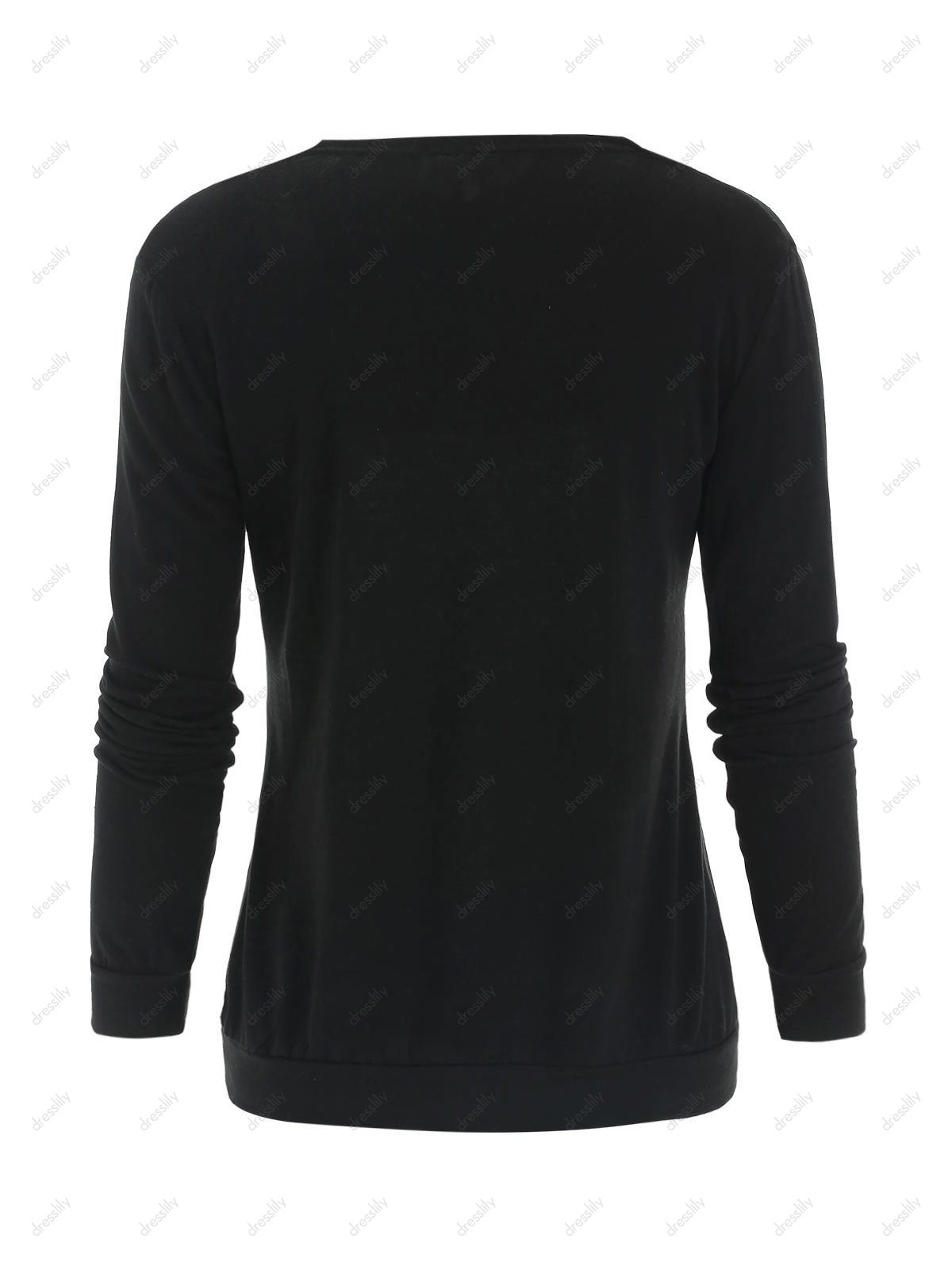 Casual Long Sleeve V-Neck Color Block Women's T-Shirt - BLACK XL