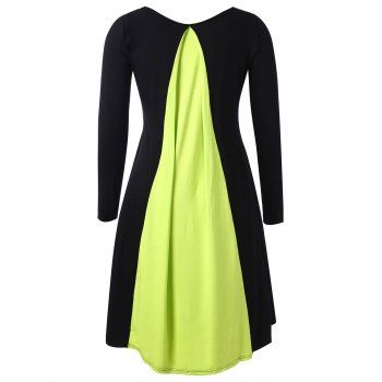 

Contrast Color Block Long Sleeve Straight Knee Length Dress, Multicolor