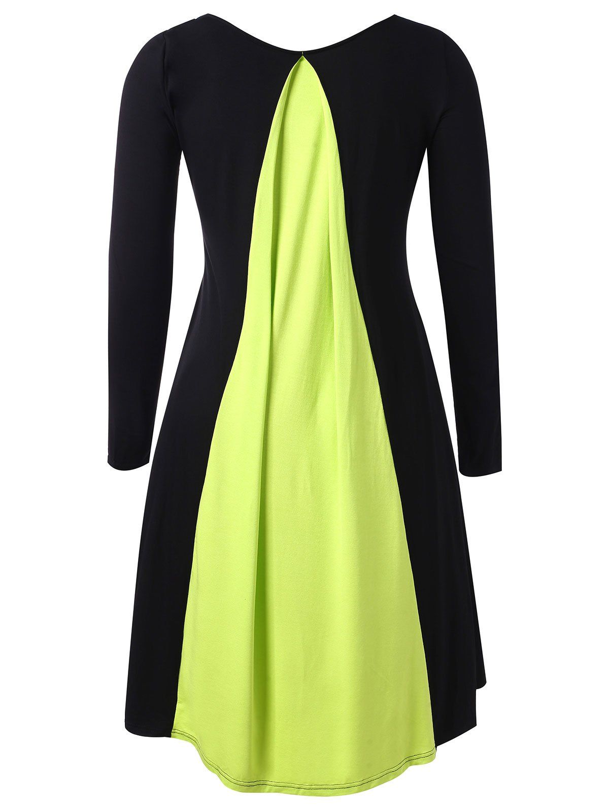 Contrast Color Block Long Sleeve Straight Knee Length Dress - multicolor XL