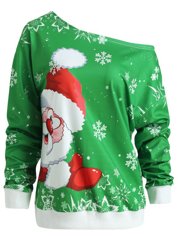 Christmas Santa Claus Snowflake Print Sweatshirt - GREEN XL