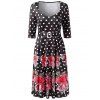 Robe Florale Imprimée à Pois à Col en Forme de Cœur - Noir L