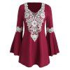 Crochet Panel Flare Sleeve Tunic Dress - RED WINE S