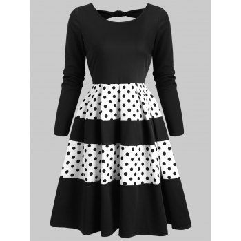 

Polka Dot Back Cut Out Flare Rockabilly Style Dress, Black