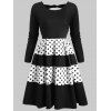 Polka Dot Back Cut Out Flare Rockabilly Style Dress - BLACK 2XL