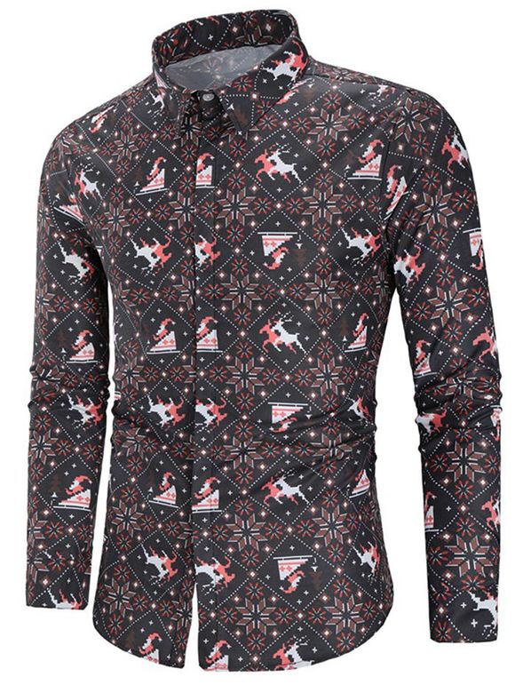Chemise de Noël Cerf Imprimé à Manches Longues - multicolor M