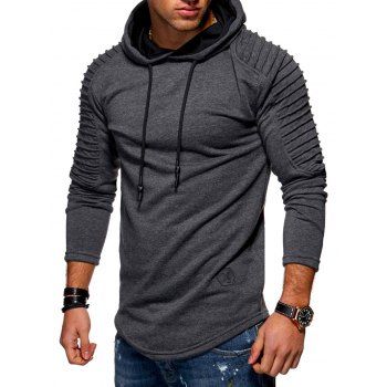 

Solid Color Pleated Sleeve Long Fleece Hoodie, Dark gray