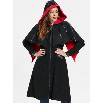 

Halloween Duster Zipper Coat with Cape, Black