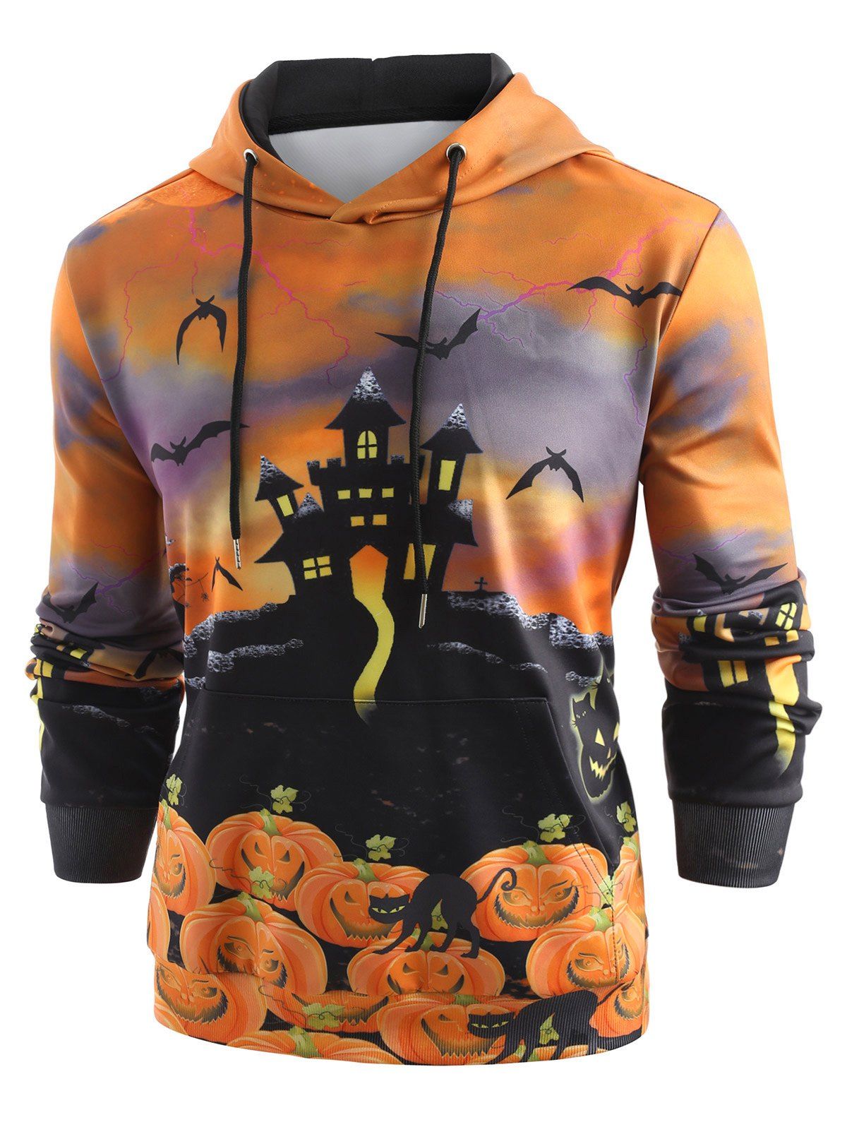 Halloween Pumpkins Print Drawstring Hoodie - multicolor 2XL