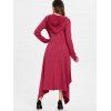 High Low Hooded Dress with Long Sleeves - RED VIOLET M