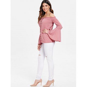 

Long Sleeve Lace Up Ruffled Trim Blouse, Pink