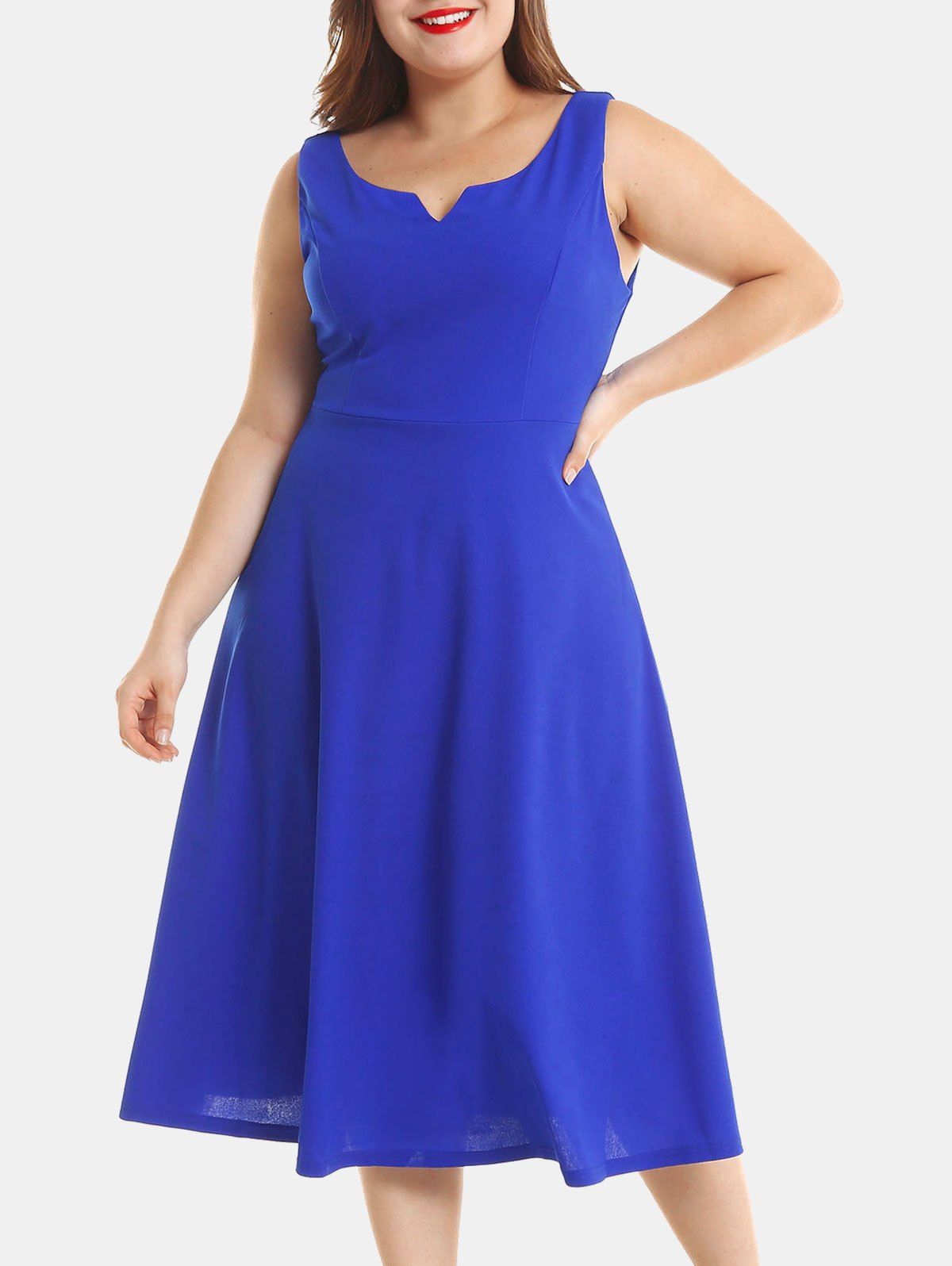 

Plus Size Casual Sleeveless Midi Dress, Blue