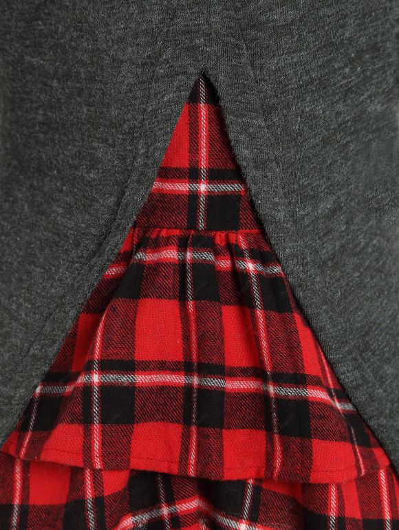 T-shirt à Capuche Panneau à Tartan à Manches Longues - Gris Foncé M