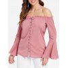 Long Sleeve Lace Up Ruffled Trim Blouse - PINK 2XL