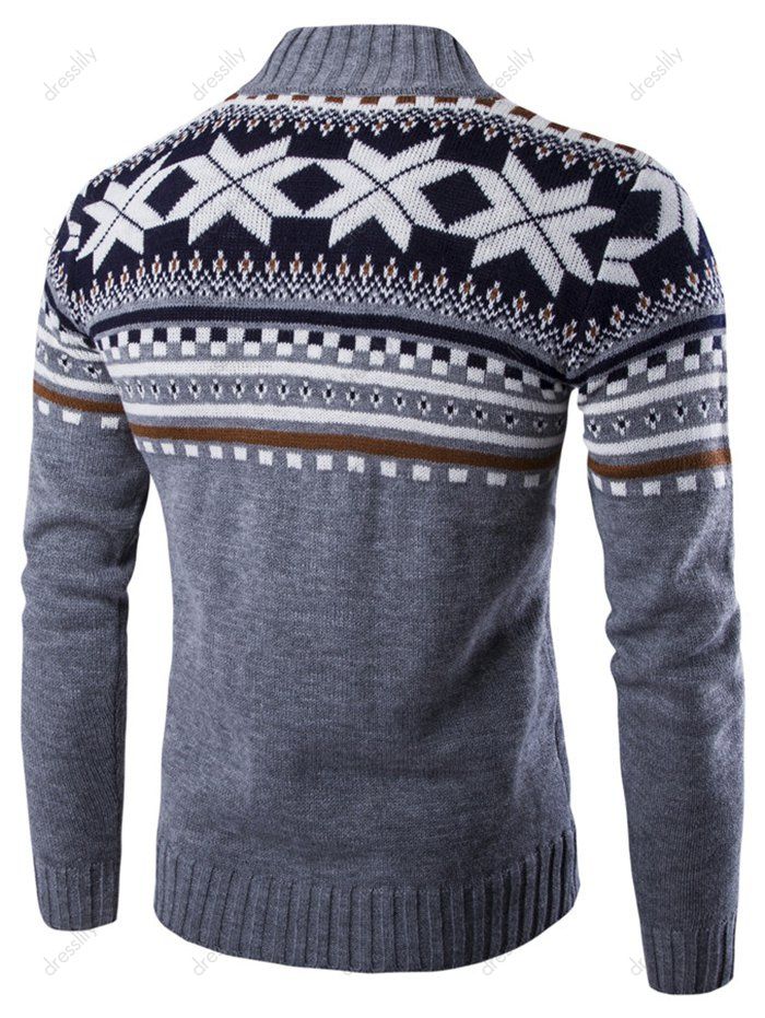 [76% OFF] 2021 Christmas Geometric Snowflake Pattern Knitted Cardigan ...