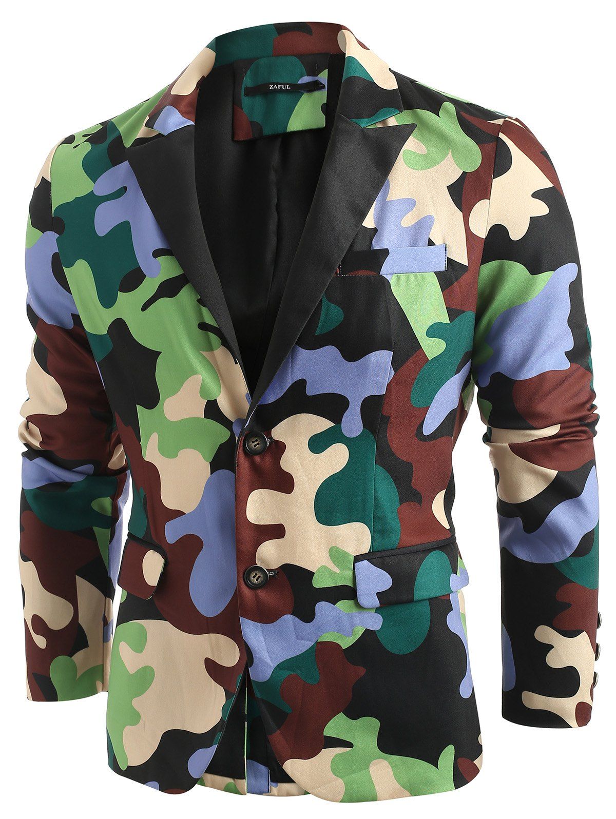 Blazer Camouflage avec Simple Boutonnage à Col Revers - multicolor L